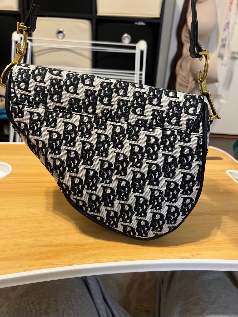 Designer-Inspired Black & White Patterned Shoulder Bag - Picture 2 of 9